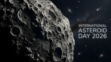 International Asteroid Day 2026 Asteroid surface with detailed craters in space