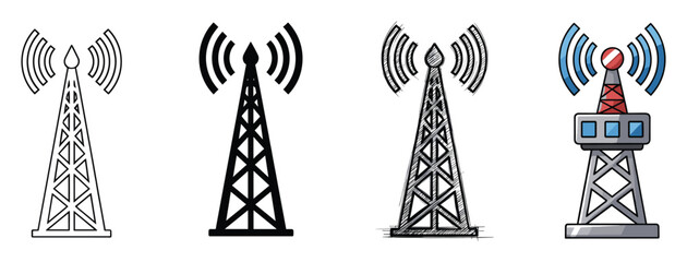 Fototapeta premium Set of wireless tower icons radiating signals for telecommunication networks