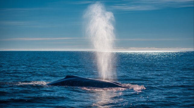 Majestic Whale Breaching the Ocean Surface with Water Spray