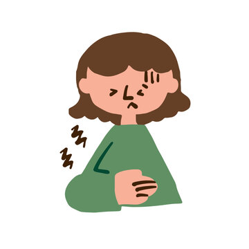 Illustration of an elderly woman suffering from abdominal pain
