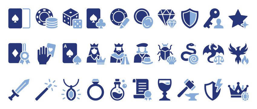 Set of game and roleplaying icons for applications, digital interfaces, and web resources