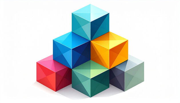 Colorful geometric cubes stacked on white