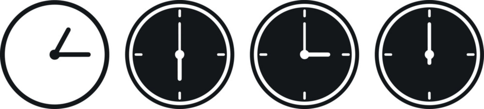 Clock and Time Management Icon Set with Watch Face Symbols for Business Productivity Apps and Scheduling Websites