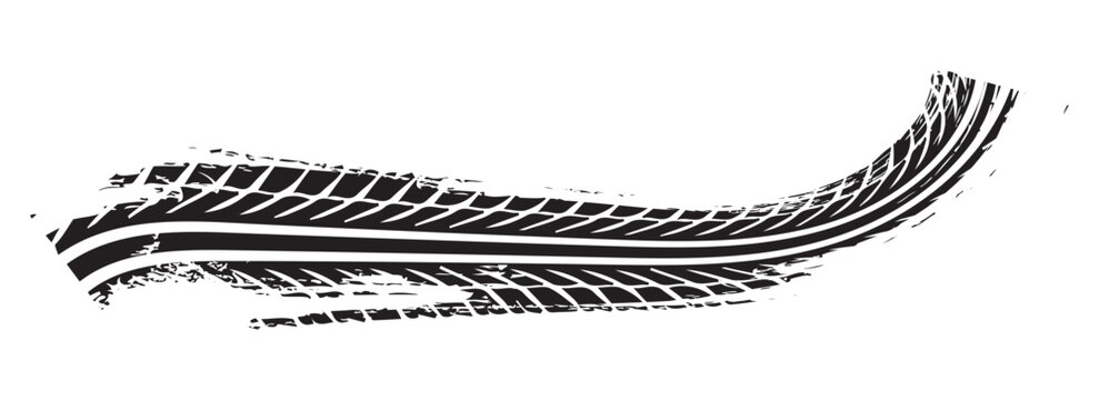 Auto tire tread grunge element. Car and motorcycle tire pattern, wheel tyre tread track. Black tyre print. Vector illustration isolated on white background.