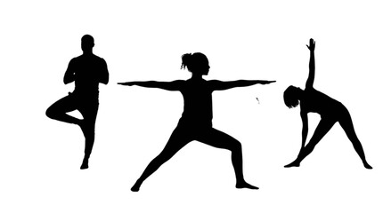 Fototapeta premium Black silhouette yoga poses isolated on transparent background, Vector