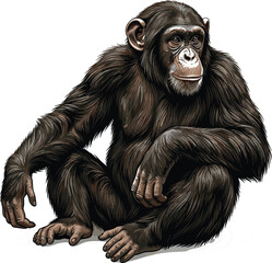 Fototapeta premium Chimpanzee monkey isolated, realistic wild primate animal sitting on transparent background vector illustration