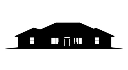 Obraz premium Black silhouette of a single story suburban house isolated on white