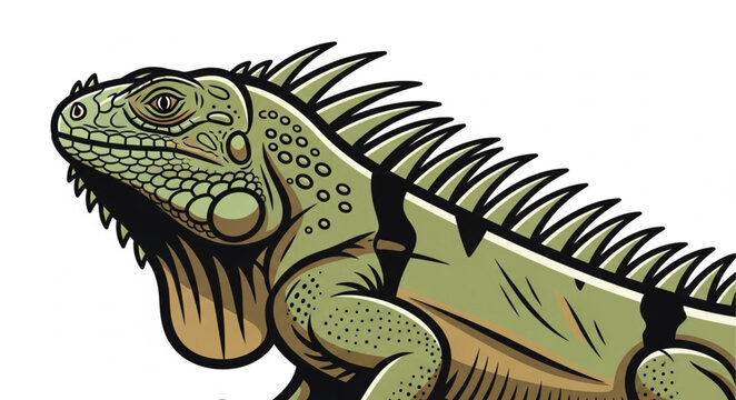 Green Iguana Reptile Close Up Profile Illustration.