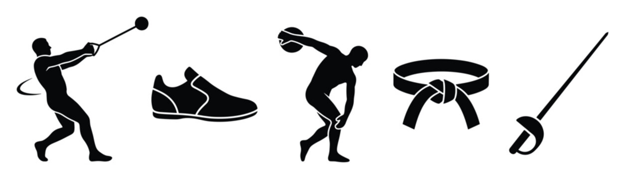 Set of sport and martial arts silhouettes for various athletic events and combat sports graphics