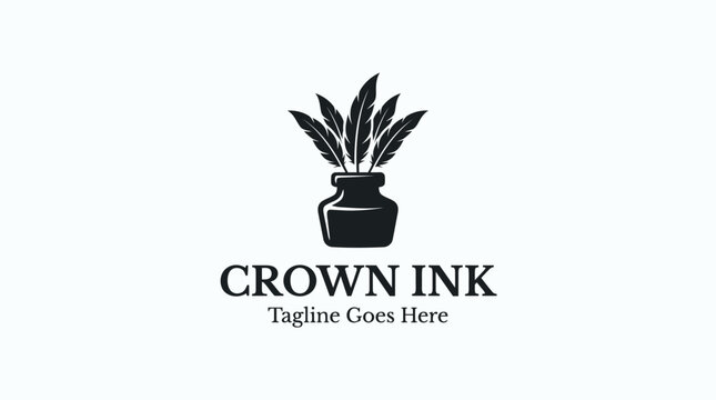 Logo featuring crowned plant in a pot with ink style typography emblem