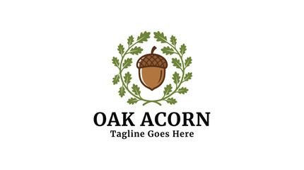 Brown acorn centerpiece encircled by green laurel leaves forming a circular emblem for branding © GreenDynamic
