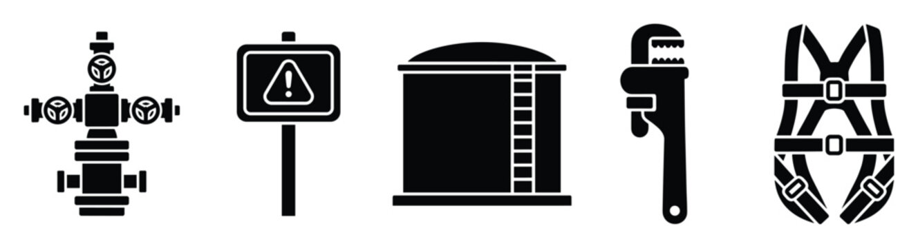 Set of industrial safety and equipment icons for construction and manufacturing related projects