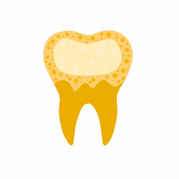 Vector illustration of yellow and decayed teeth on a white background. The concept of bad teeth causing toothache.