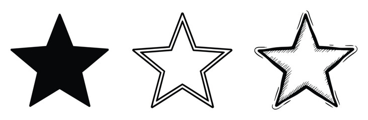 Obraz premium Set of stars in different styles solid double outline and handdrawn great for ratings