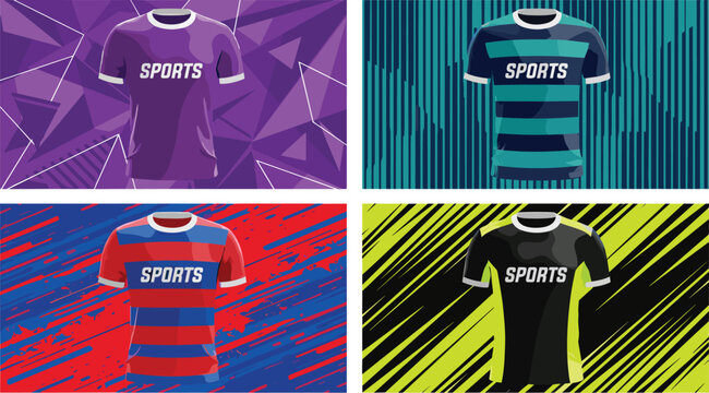 Sports Jersey T-Shirt Design Set with Colorful Abstract Background and Stripe Pattern Vector Collection for Team and Athletic Wear