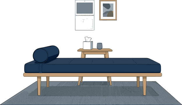 Minimalist Scandinavian Living Room Interior with Modern Daybed, Wooden Furniture, and Cozy Home Decor for Contemporary Design Projects