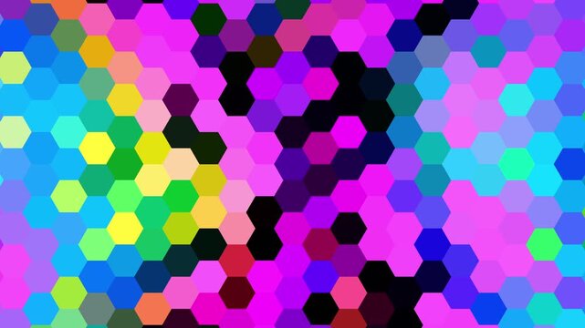 interlocking colored geometric shapes changing abstract motion background, mosaic pattern, commonly used for digital signage, VJ loops, and web design textures