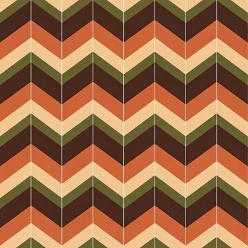 Retro geometric chevron pattern with brown orange and green