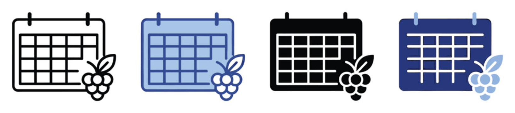 Set of calendar with grape icons depicting harvest season and important viticulture dates