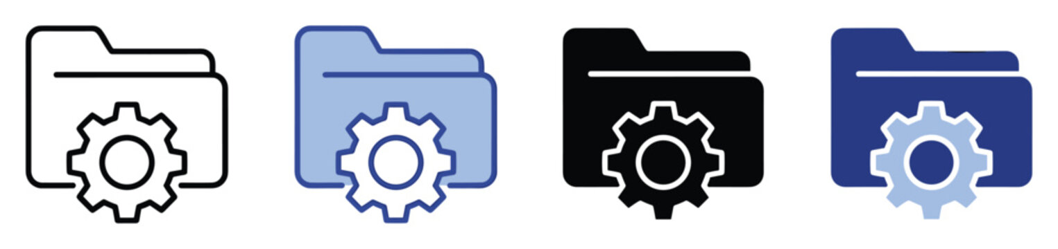 Set of folder settings icons for file management and project configuration in software interfaces