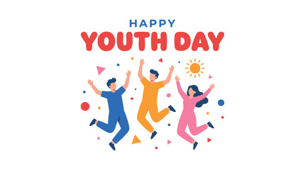 Obraz premium Happy Youth Day Celebration Banner with Joyful Young People Jumping Together Vector Illustration