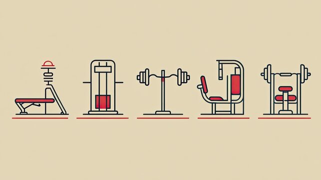 Collection of Gym Equipment Icons for Fitness and Workout Design