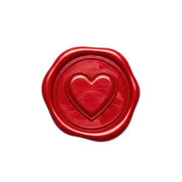 A red wax seal featuring a heart symbol for decorative or official use