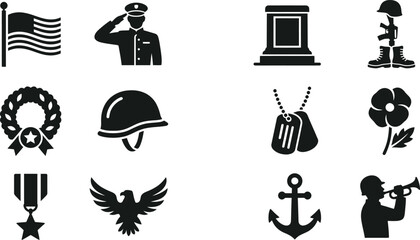 Naklejka premium Memorial day usa may 27 patriotic symbols and icons