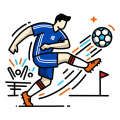 Soccer Player Kicking Ball Flat Line Art Vector Illustration © Aji