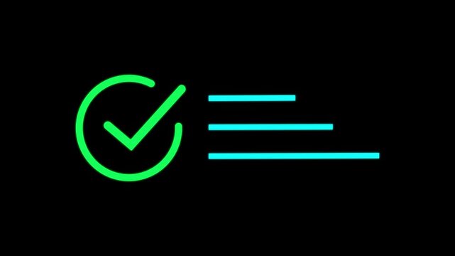 Digital task management and survey completion interface element. Minimalist checklist illustration with check marks and three text lines on a transparent background.