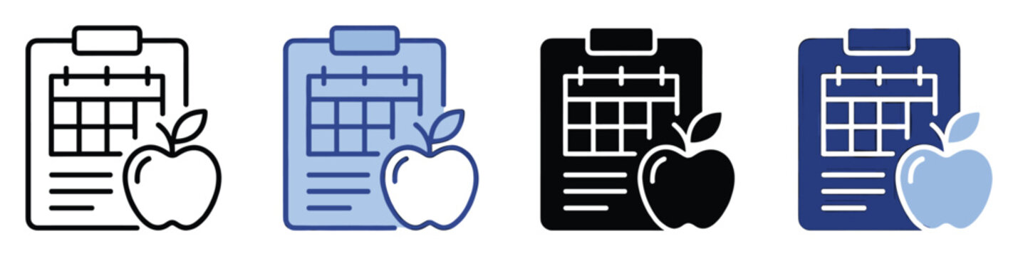 Set of healthy lifestyle icons, diet meal planning, nutrition schedule for wellness apps