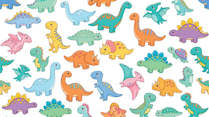 Cute Cartoon Dinosaur Collection with Colorful Baby Dinosaurs, Prehistoric Animals, and Playful Jurassic Characters Isolated on White © Lota