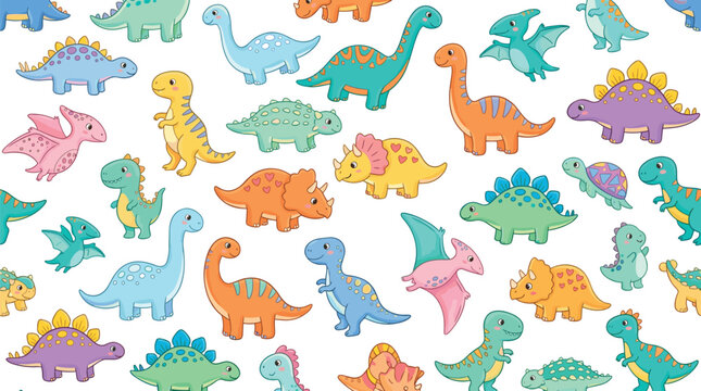 Cute Cartoon Dinosaur Collection with Colorful Baby Dinosaurs, Prehistoric Animals, and Playful Jurassic Characters Isolated on White
