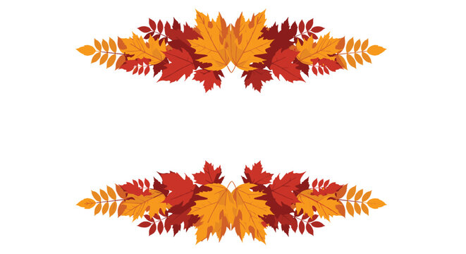 Beautiful autumn leaf decorative borders featuring maple and rowan leaves in vibrant orange, red, and yellow colors.