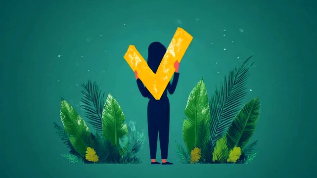 Woman Holding Yellow Object Surrounded by Lush Greenery