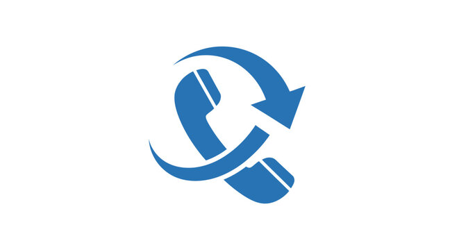 Blue telephone handset icon with circular arrow on white background