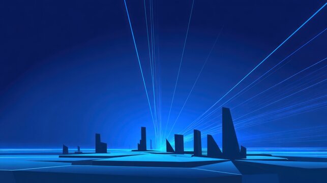 Futuristic Cityscape with Laser Beams at Night.