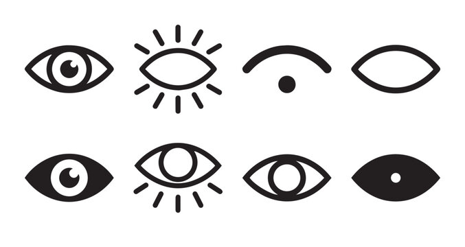 Eye icon set human organ optical look view vision watching look symbol collection minimal flat and line style healthcare clinic visual examination observation identity vector