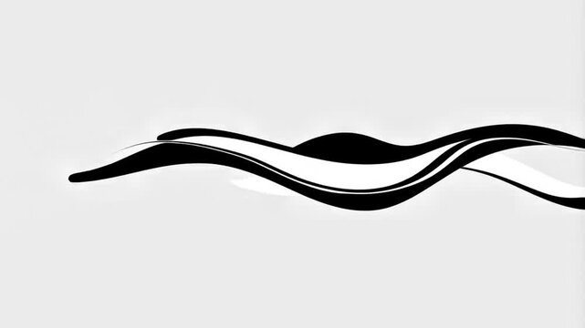 Abstract black and white flowing lines on a light gray background, representing movement and fluidity in a minimalist design