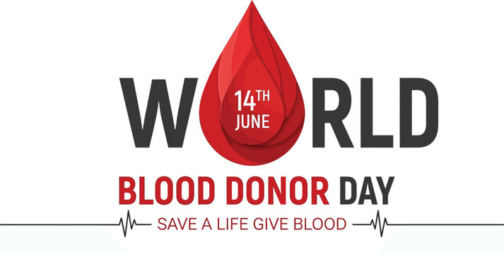 World blood donor day graphic design featuring a stylized red liquid drop and bold typography elements