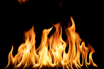 Fototapeta premium realistic burning fire flames line isolated on black background