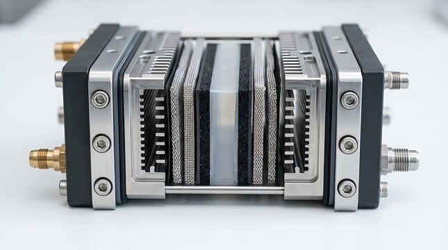 Next-generation modular fuel cell or hydrogen electrolyzer stack, demonstrating sustainable energy conversion technology critical for clean power generation and green energy solutions