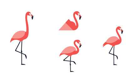 Obraz premium Set of pink flamingo bird icons in various poses