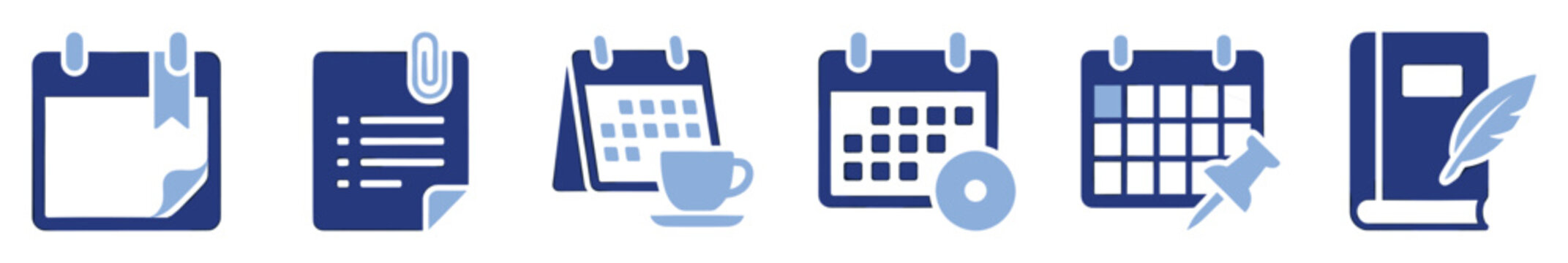 Set of essential planning and organization icons for scheduling, note taking, and managing