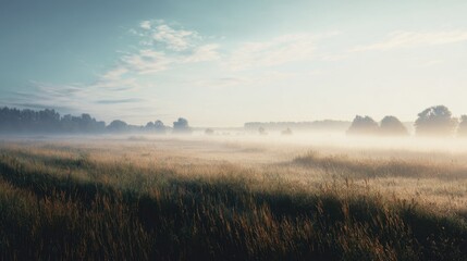 Obraz premium Misty Meadow at Sunrise