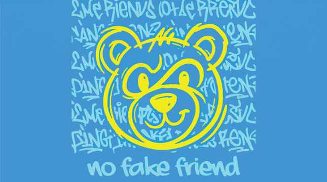 Bear face graffiti on blue background