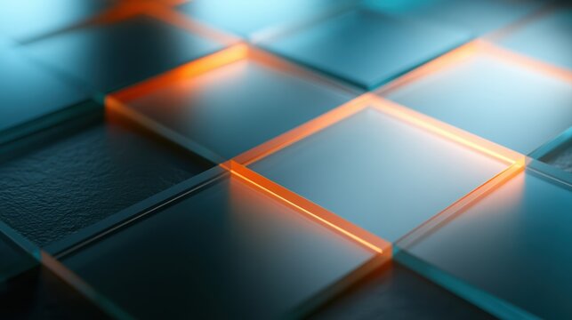 Glossy glass grid with diagonal orange and cyan gradient reflections and modern neon style