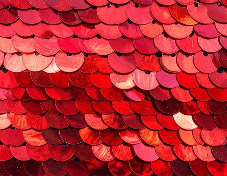 Close up of vibrant red sequins creating a textured pattern
