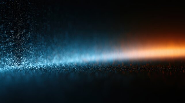 Retro digital display with blue and orange split pixel patterns glowing in dark futuristic space