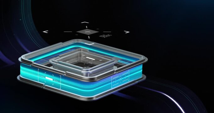  Glowing futuristic processor modules connected by neon data pathways create a high-tech digital network visualization.